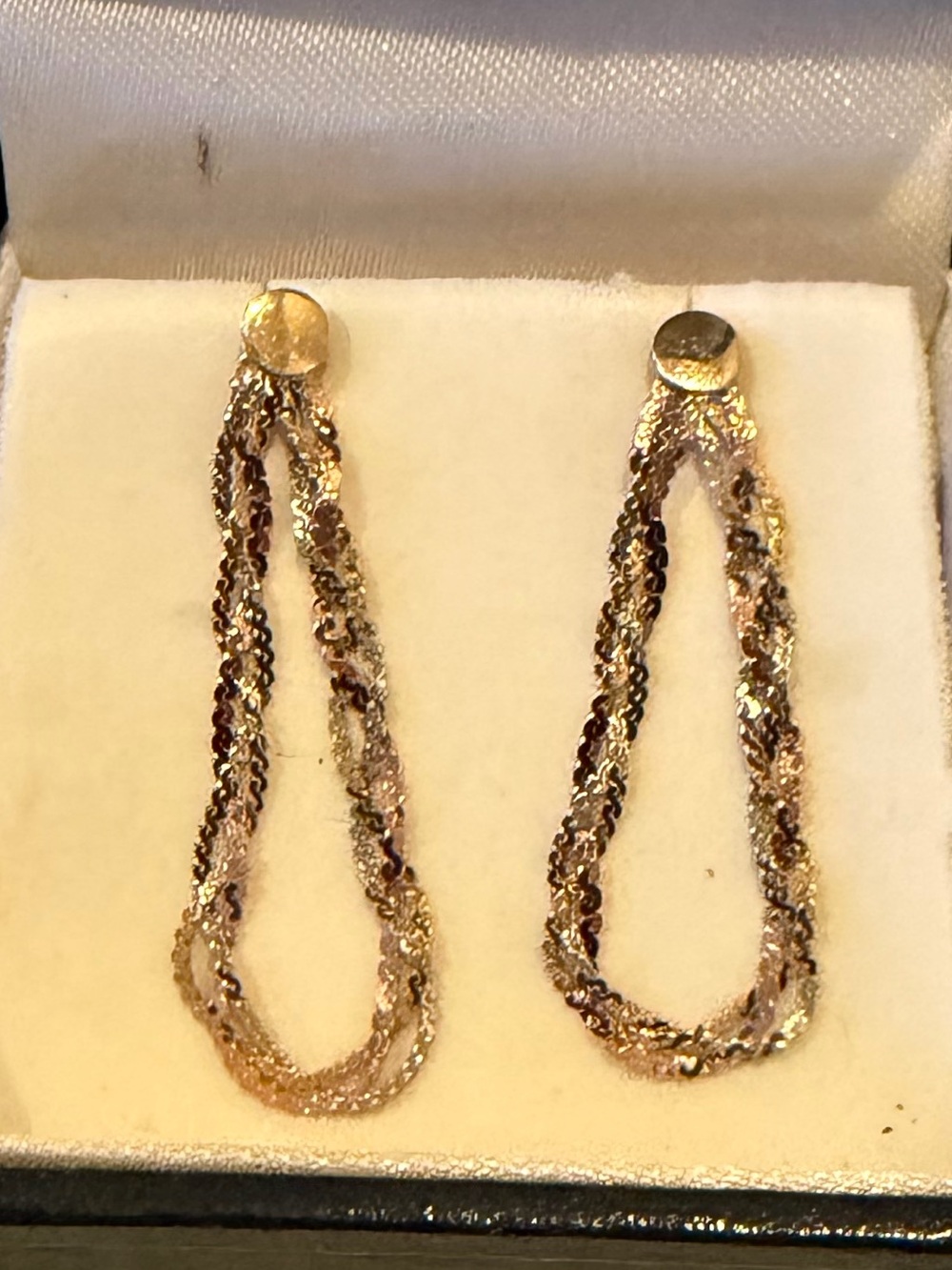 10K Tri-Color Gold Italian Multi-Strand Teardrop Drop Earrings